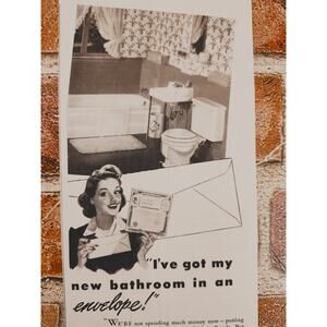1942 Crane Bathroom WWII Ad - War Bonds & Home Savings - Vintage Housewife Print